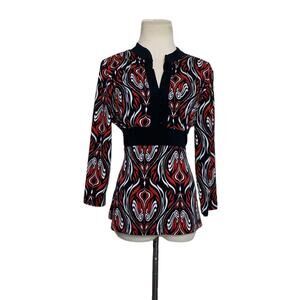 J.T.B. red black V neck 3/4 sleeves Y2K blouse size L